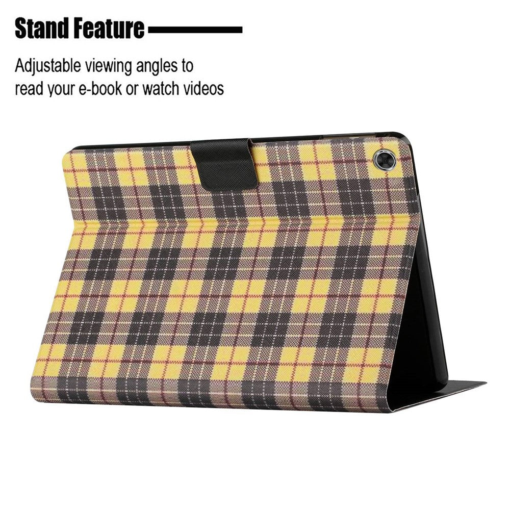 For Lenovo Tab M10 Plus (3rd Gen) / Xiaoxin Pad 2022 10.6 inch Grid Pattern Shockproof Tablet Case PU Leather Card Holder Stand Auto Wake / Sleep Cover - Yellow
