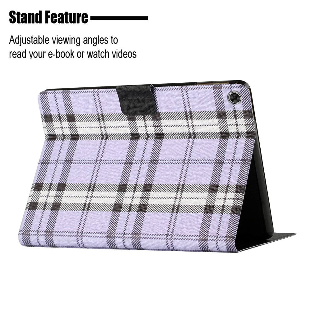 For Lenovo Tab M10 Plus (3rd Gen) / Xiaoxin Pad 2022 10.6 inch Grid Pattern Shockproof Tablet Case PU Leather Card Holder Stand Auto Wake / Sleep Cover - Purple