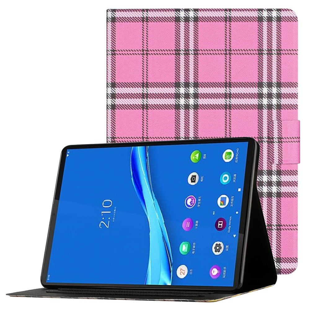 For Lenovo Tab M10 Plus (3rd Gen) / Xiaoxin Pad 2022 10.6 inch Grid Pattern Shockproof Tablet Case PU Leather Card Holder Stand Auto Wake / Sleep Cover - Rose