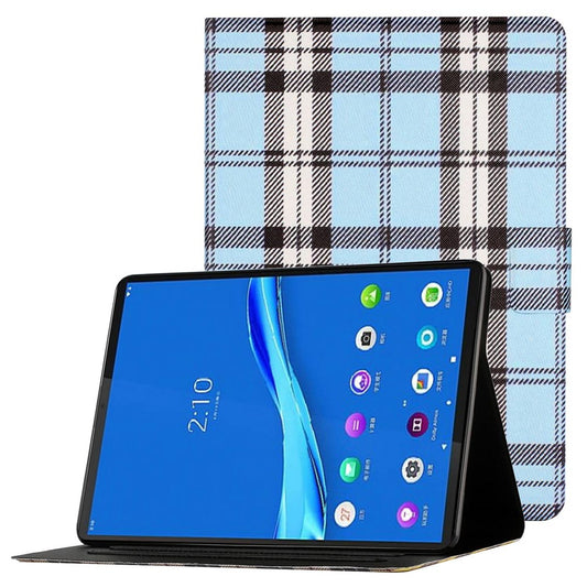 For Lenovo Tab M10 Plus (3rd Gen) / Xiaoxin Pad 2022 10.6 inch Grid Pattern Shockproof Tablet Case PU Leather Card Holder Stand Auto Wake / Sleep Cover - Blue