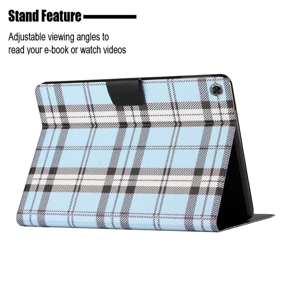 For Lenovo Tab M10 Plus (3rd Gen) / Xiaoxin Pad 2022 10.6 inch Grid Pattern Shockproof Tablet Case PU Leather Card Holder Stand Auto Wake / Sleep Cover - Blue