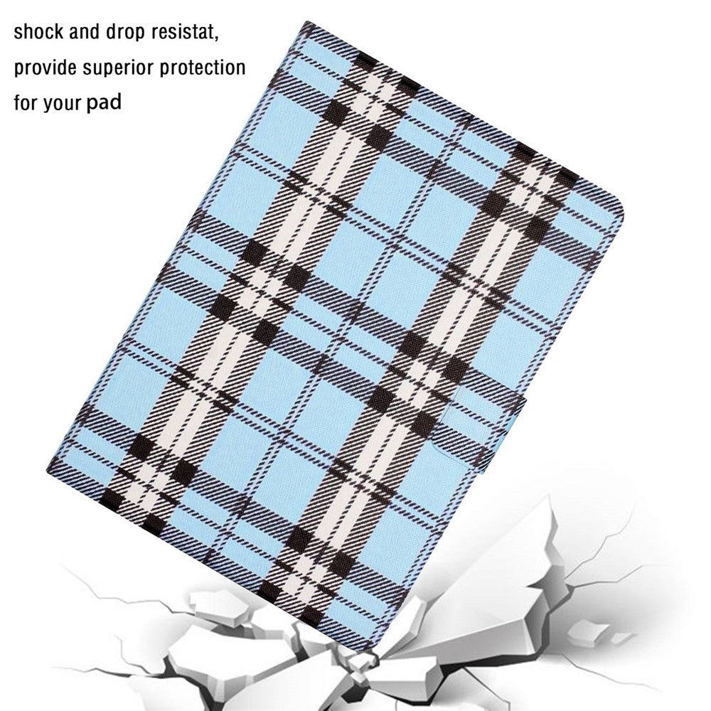 For Lenovo Tab M10 Plus (3rd Gen) / Xiaoxin Pad 2022 10.6 inch Grid Pattern Shockproof Tablet Case PU Leather Card Holder Stand Auto Wake / Sleep Cover - Blue