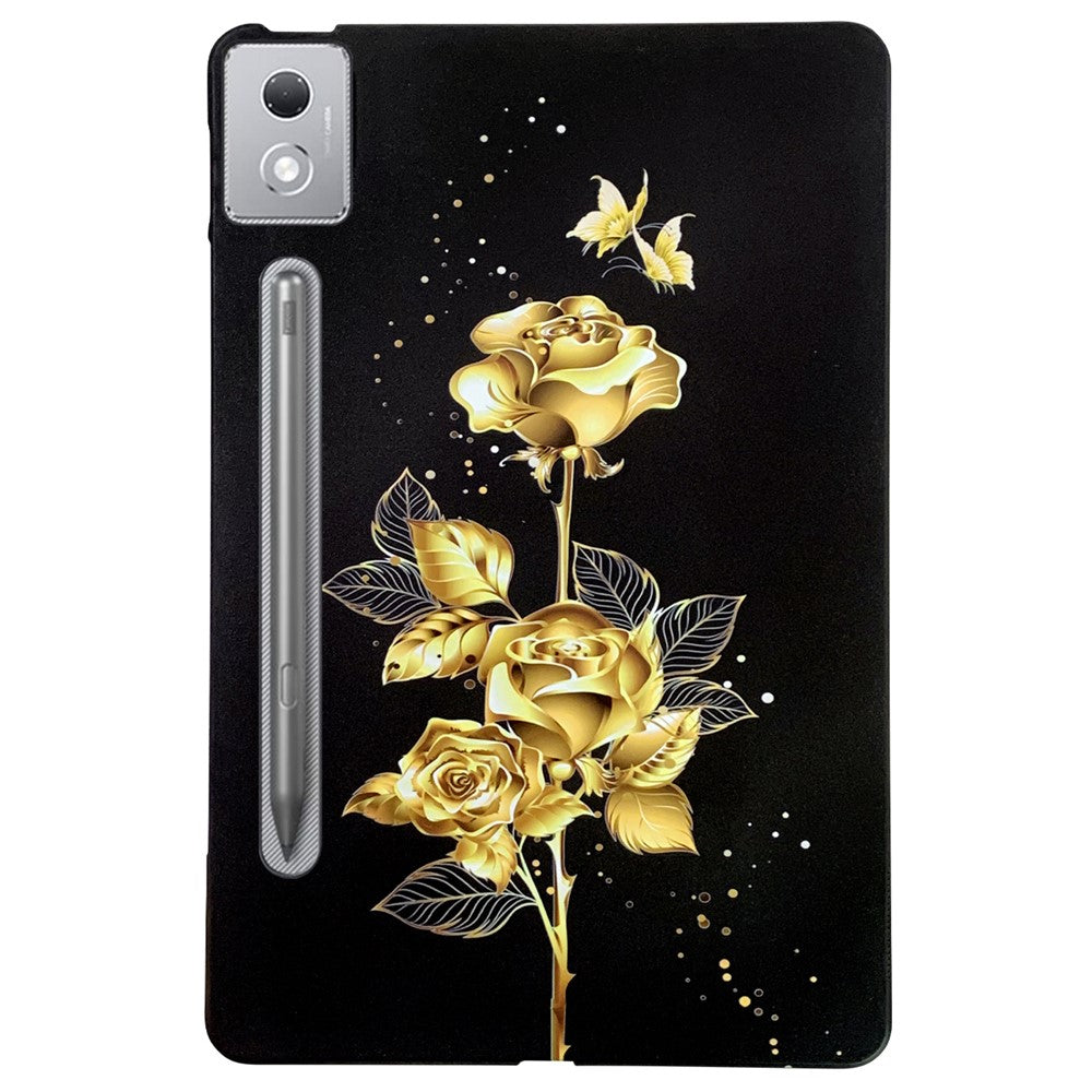 For Lenovo Tab P12 Pro 12.7 2025 / Xiaoxin Pad Pro 12.7 (2025) TPU Case Pattern Printing Slim Tablet Protective Cover - Golden Butterfly Rose