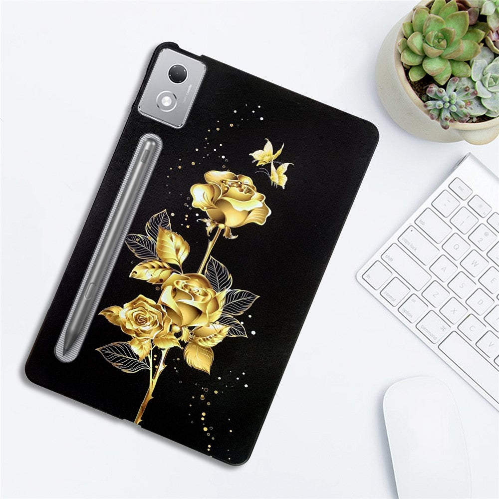 For Lenovo Tab P12 Pro 12.7 2025 / Xiaoxin Pad Pro 12.7 (2025) TPU Case Pattern Printing Slim Tablet Protective Cover - Golden Butterfly Rose
