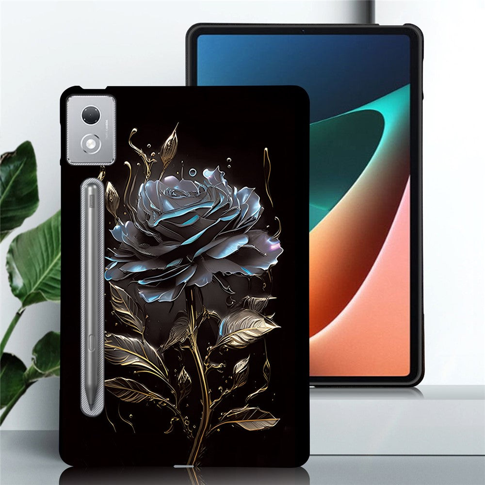 For Lenovo Tab P12 Pro 12.7 2025 / Xiaoxin Pad Pro 12.7 (2025) TPU Case Pattern Printing Slim Tablet Protective Cover - Black Rose