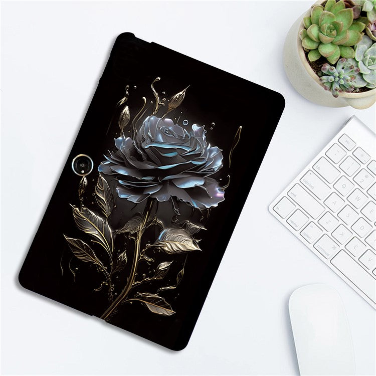 TPU Case for Oppo Pad Neo / Pad Air 2 / OnePlus Pad Go Pattern Printing Slim Tablet Protective Cover - Black Rose