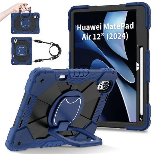 For Huawei MatePad Air (2024) Case Silicone+PC Kickstand Tablet Cover - Navy Blue / Black