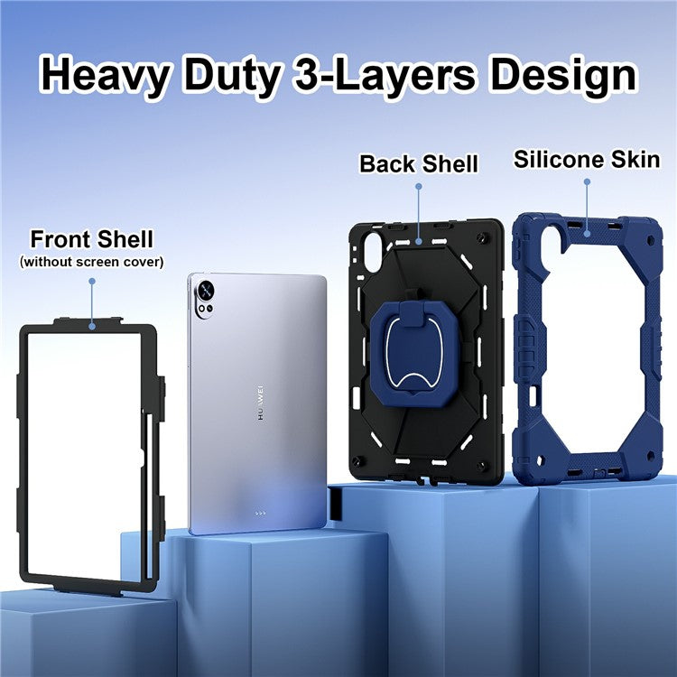 For Huawei MatePad Air (2024) Case Silicone+PC Kickstand Tablet Cover - Navy Blue / Black