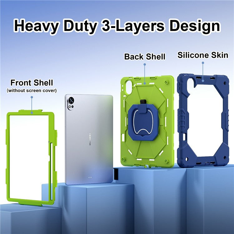 For Huawei MatePad Air (2024) Case Silicone+PC Kickstand Tablet Cover - Navy Blue / Yellowgreen