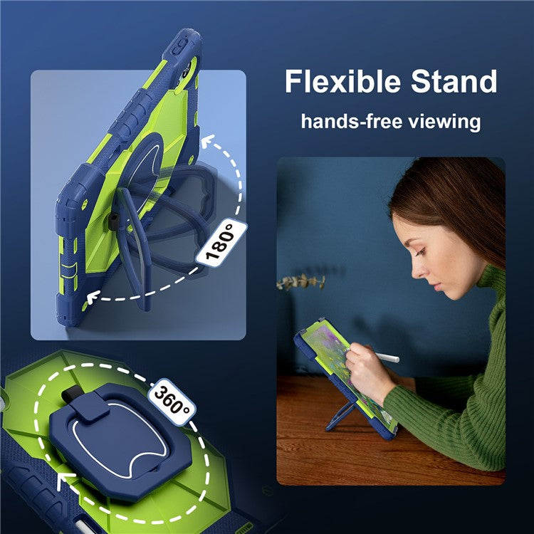 For Huawei MatePad Air (2024) Case Silicone+PC Kickstand Tablet Cover - Navy Blue / Yellowgreen