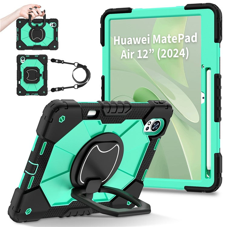 For Huawei MatePad Air (2024) Case Silicone+PC Kickstand Tablet Cover - Black / Mint Green