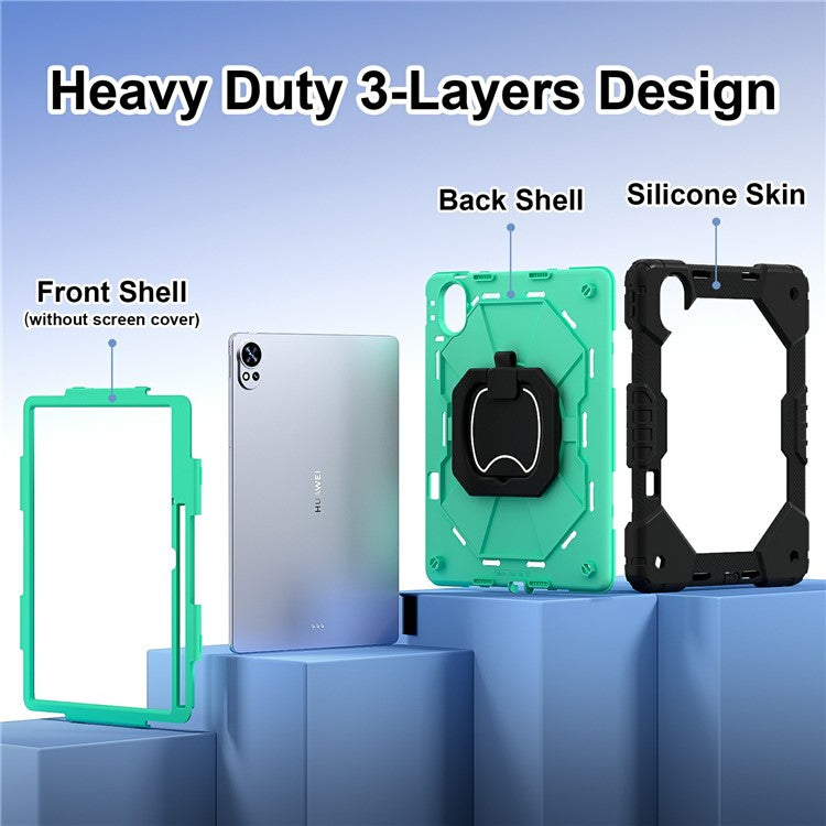 For Huawei MatePad Air (2024) Case Silicone+PC Kickstand Tablet Cover - Black / Mint Green