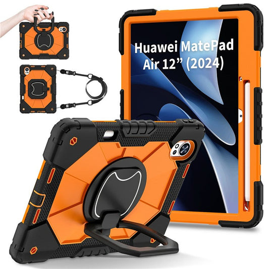For Huawei MatePad Air (2024) Case Silicone+PC Kickstand Tablet Cover - Black / Orange