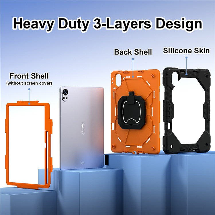 For Huawei MatePad Air (2024) Case Silicone+PC Kickstand Tablet Cover - Black / Orange