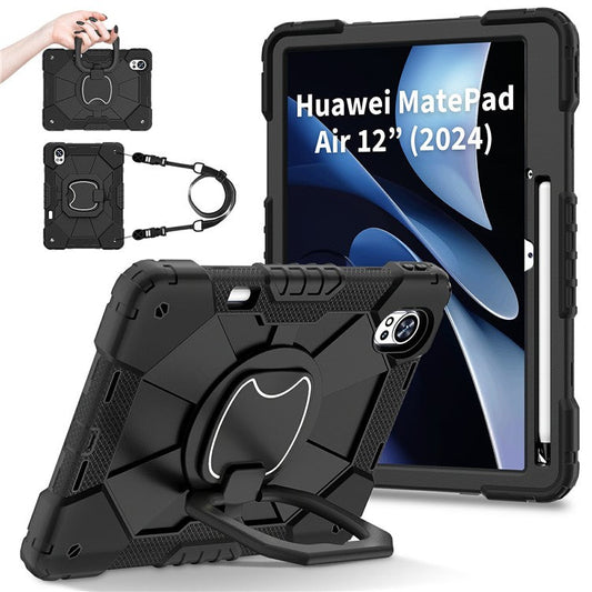 For Huawei MatePad Air (2024) Case Silicone+PC Kickstand Tablet Cover - Black / Black