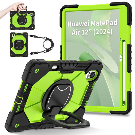 For Huawei MatePad Air (2024) Case Silicone+PC Kickstand Tablet Cover - Black / Yellowgreen