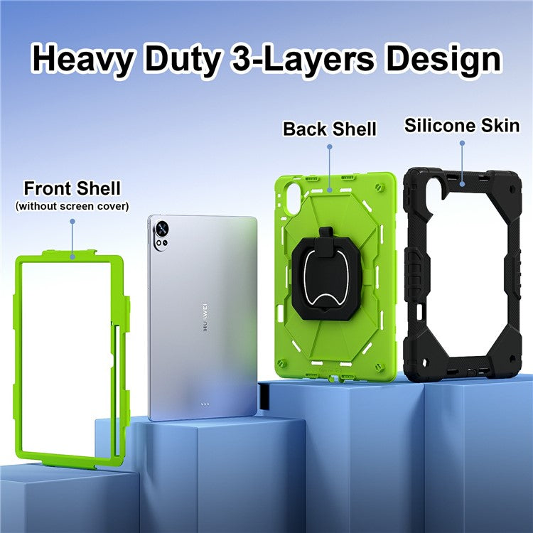 For Huawei MatePad Air (2024) Case Silicone+PC Kickstand Tablet Cover - Black / Yellowgreen