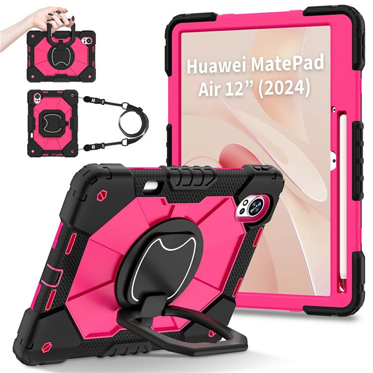 For Huawei MatePad Air (2024) Case Silicone+PC Kickstand Tablet Cover - Black / Rose