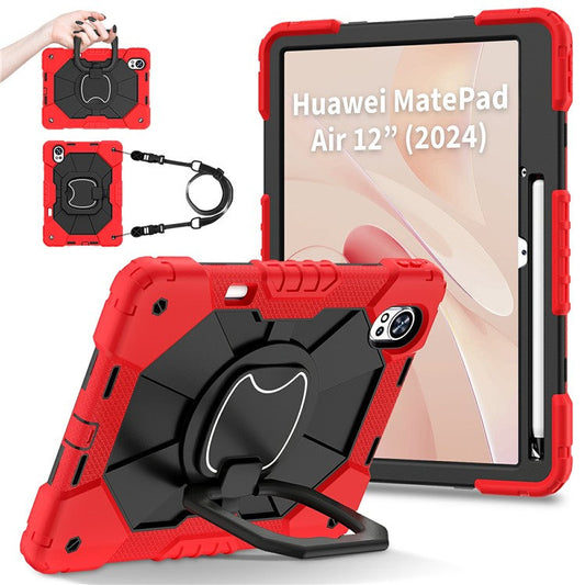 For Huawei MatePad Air (2024) Case Silicone+PC Kickstand Tablet Cover - Red / Black