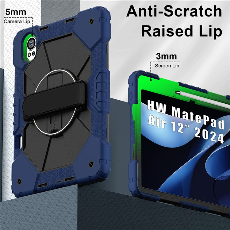 For Huawei MatePad Air (2024) Case Kickstand Silicone+PC Tablet Cover with Shoulder Strap - Navy Blue / Black
