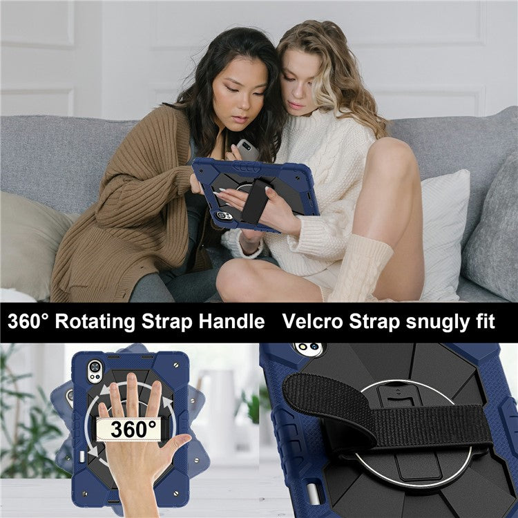 For Huawei MatePad Air (2024) Case Kickstand Silicone+PC Tablet Cover with Shoulder Strap - Navy Blue / Black
