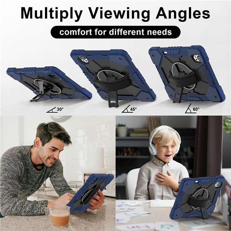 For Huawei MatePad Air (2024) Case Kickstand Silicone+PC Tablet Cover with Shoulder Strap - Navy Blue / Black