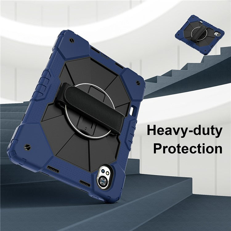 For Huawei MatePad Air (2024) Case Kickstand Silicone+PC Tablet Cover with Shoulder Strap - Navy Blue / Black