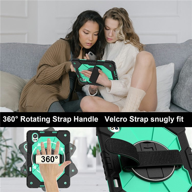 For Huawei MatePad Air (2024) Case Kickstand Silicone+PC Tablet Cover with Shoulder Strap - Black / Mint Green