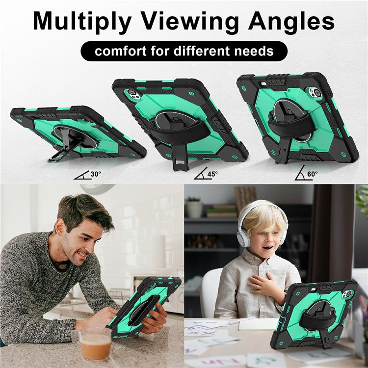 For Huawei MatePad Air (2024) Case Kickstand Silicone+PC Tablet Cover with Shoulder Strap - Black / Mint Green