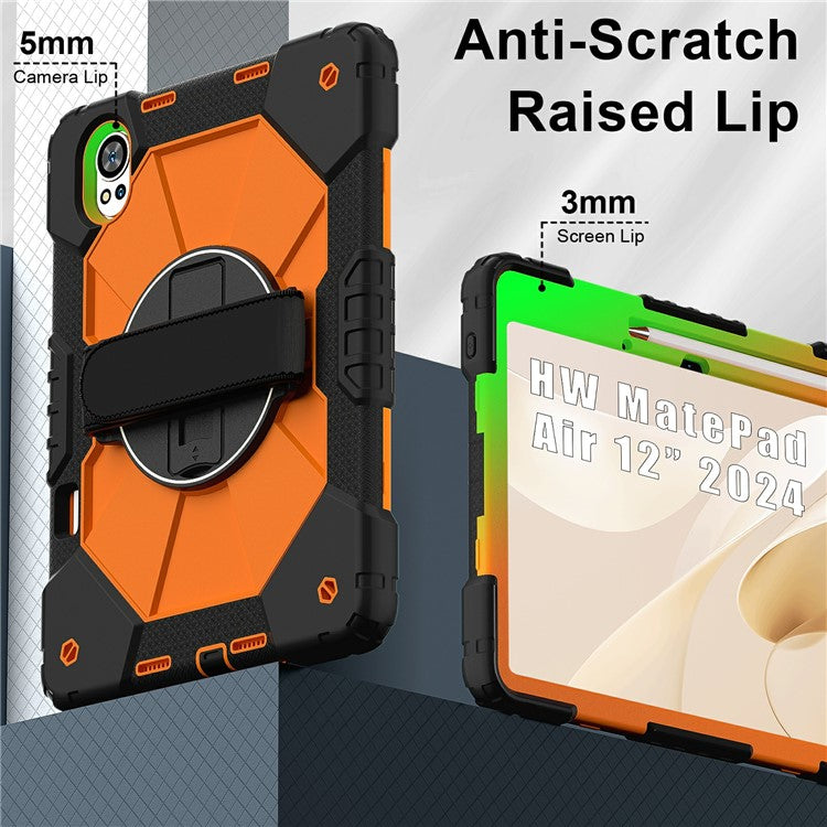 For Huawei MatePad Air (2024) Case Kickstand Silicone+PC Tablet Cover with Shoulder Strap - Black / Orange