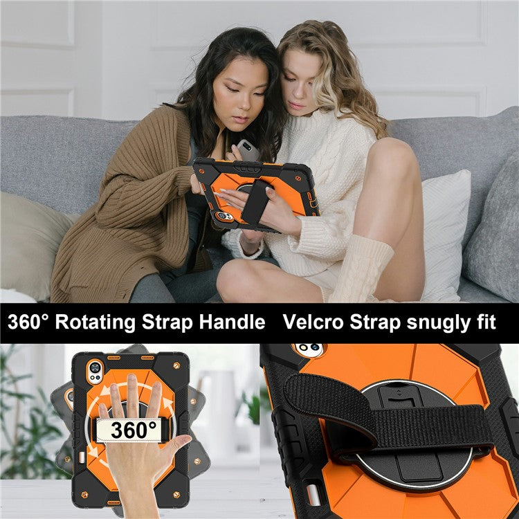 For Huawei MatePad Air (2024) Case Kickstand Silicone+PC Tablet Cover with Shoulder Strap - Black / Orange