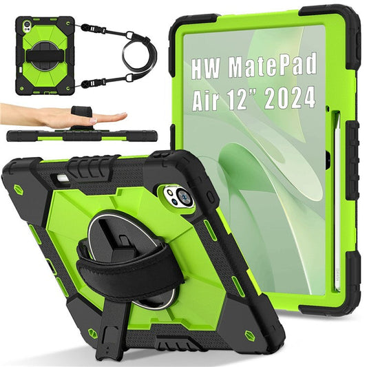 For Huawei MatePad Air (2024) Case Kickstand Silicone+PC Tablet Cover with Shoulder Strap - Black / Yellowgreen