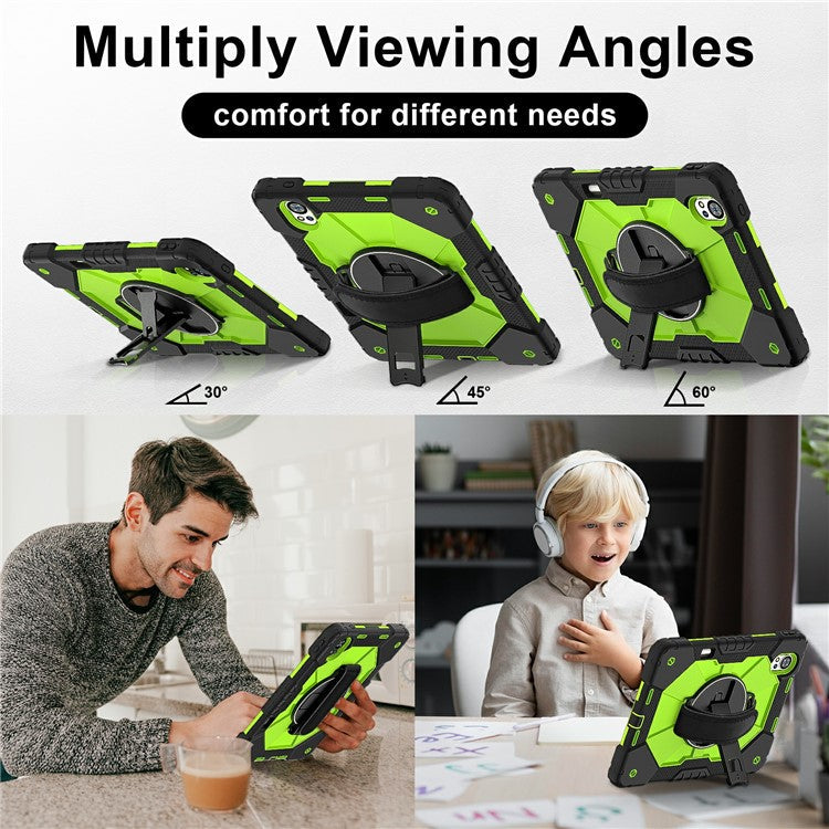 For Huawei MatePad Air (2024) Case Kickstand Silicone+PC Tablet Cover with Shoulder Strap - Black / Yellowgreen