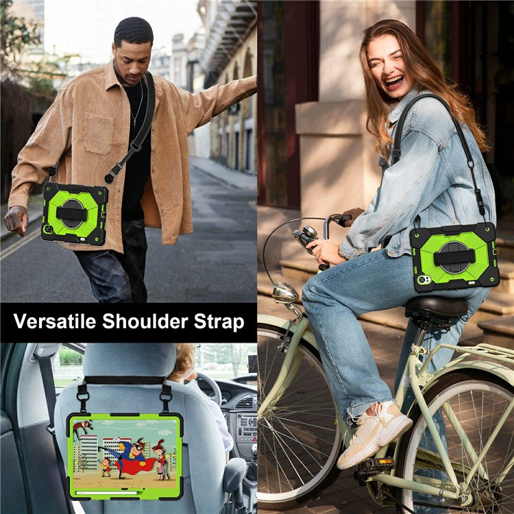 For Huawei MatePad Air (2024) Case Kickstand Silicone+PC Tablet Cover with Shoulder Strap - Black / Yellowgreen