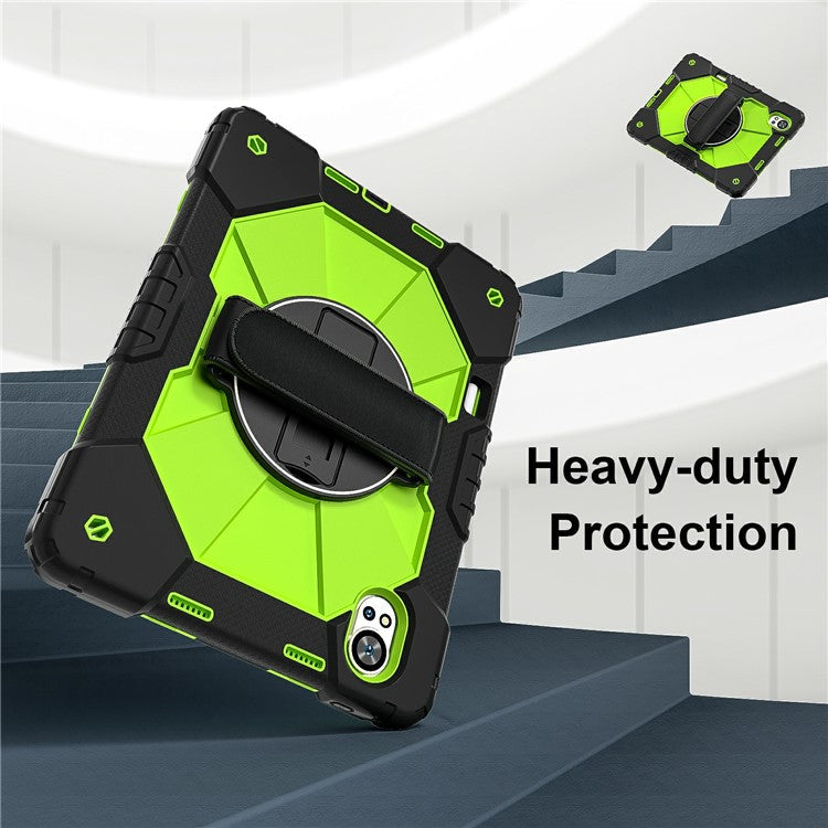 For Huawei MatePad Air (2024) Case Kickstand Silicone+PC Tablet Cover with Shoulder Strap - Black / Yellowgreen