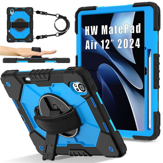 For Huawei MatePad Air (2024) Case Kickstand Silicone+PC Tablet Cover with Shoulder Strap - Black / Blue