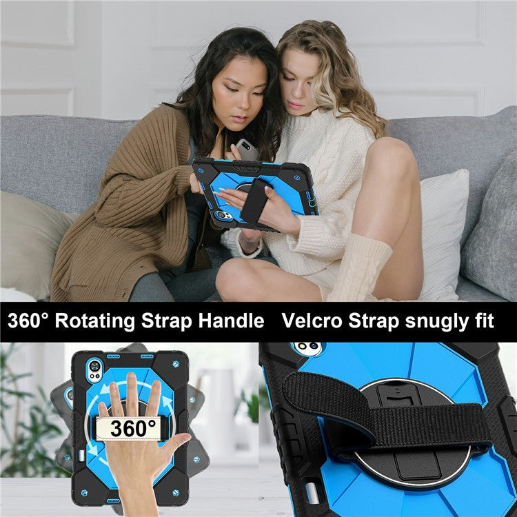 For Huawei MatePad Air (2024) Case Kickstand Silicone+PC Tablet Cover with Shoulder Strap - Black / Blue