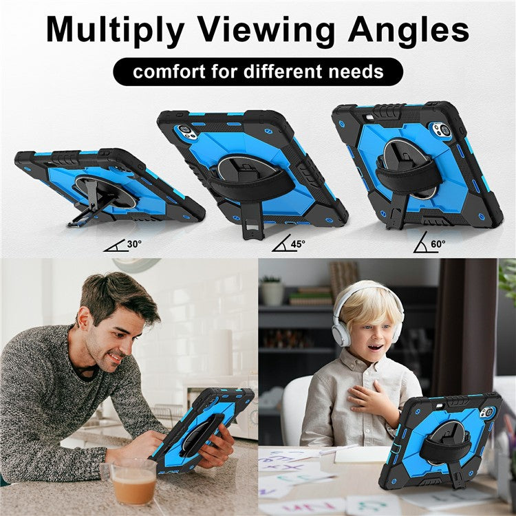 For Huawei MatePad Air (2024) Case Kickstand Silicone+PC Tablet Cover with Shoulder Strap - Black / Blue