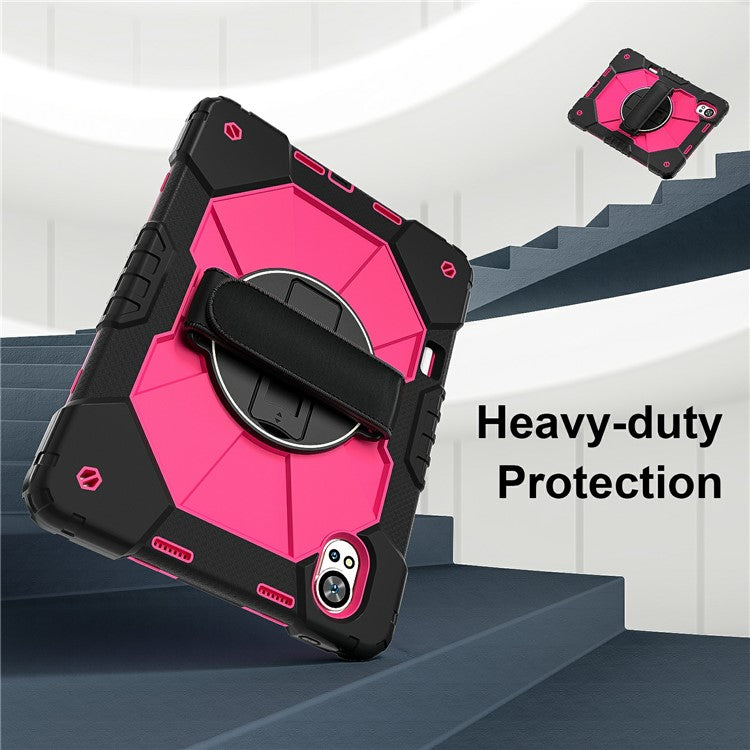 For Huawei MatePad Air (2024) Case Kickstand Silicone+PC Tablet Cover with Shoulder Strap - Black / Rose