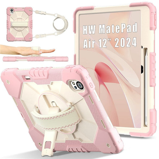 For Huawei MatePad Air (2024) Case Kickstand Silicone+PC Tablet Cover with Shoulder Strap - Rose Gold / Grey