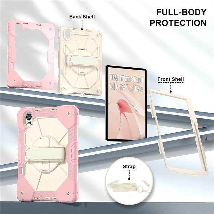For Huawei MatePad Air (2024) Case Kickstand Silicone+PC Tablet Cover with Shoulder Strap - Rose Gold / Grey
