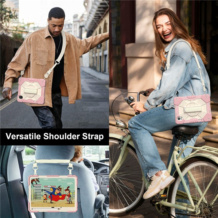 For Huawei MatePad Air (2024) Case Kickstand Silicone+PC Tablet Cover with Shoulder Strap - Rose Gold / Grey