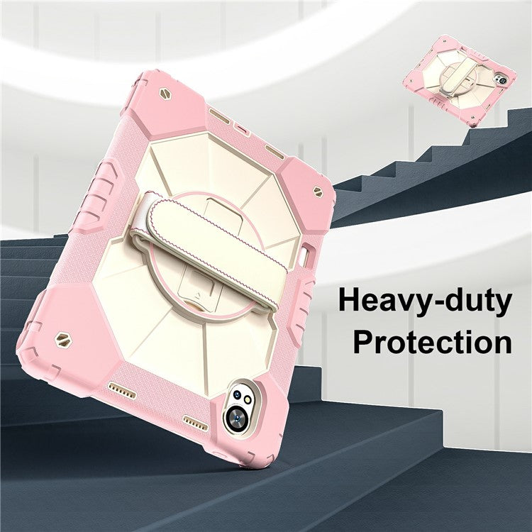 For Huawei MatePad Air (2024) Case Kickstand Silicone+PC Tablet Cover with Shoulder Strap - Rose Gold / Grey