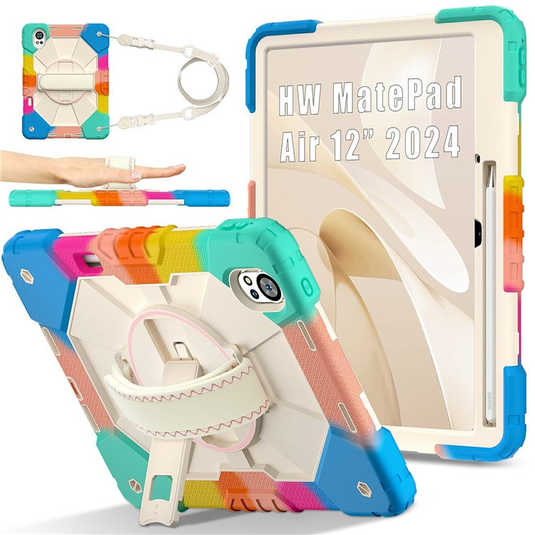 For Huawei MatePad Air (2024) Case Kickstand Silicone+PC Tablet Cover with Shoulder Strap - Colorful / Blue