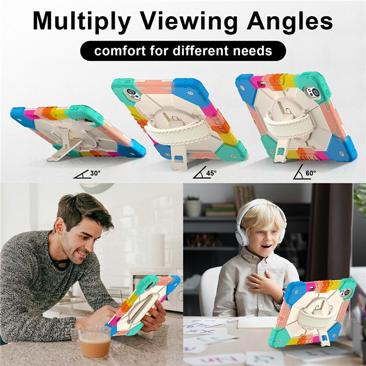 For Huawei MatePad Air (2024) Case Kickstand Silicone+PC Tablet Cover with Shoulder Strap - Colorful / Blue