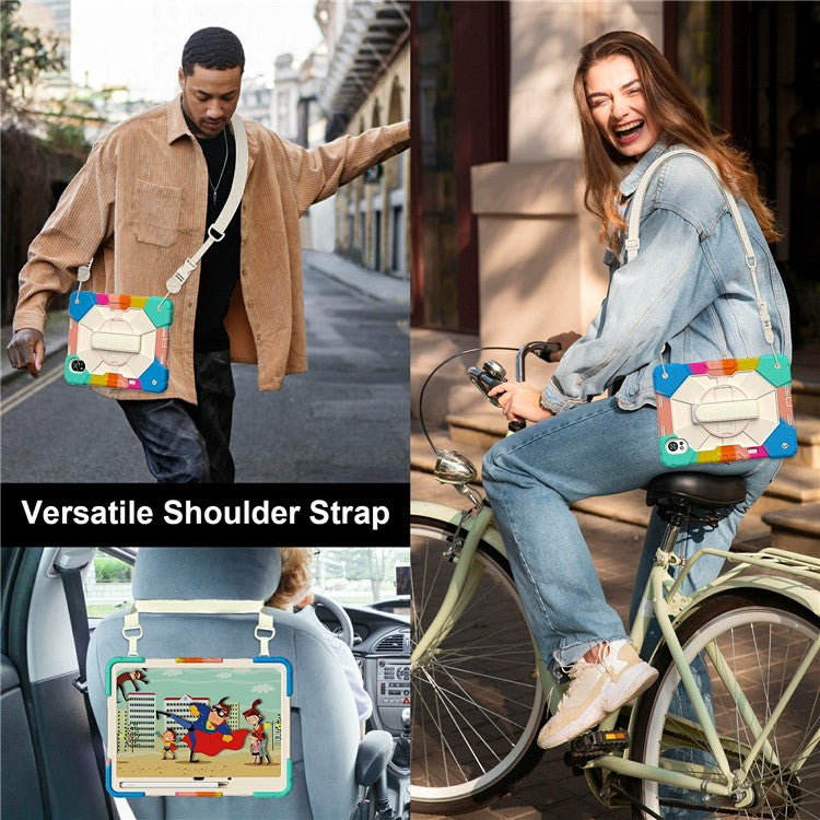 For Huawei MatePad Air (2024) Case Kickstand Silicone+PC Tablet Cover with Shoulder Strap - Colorful / Blue