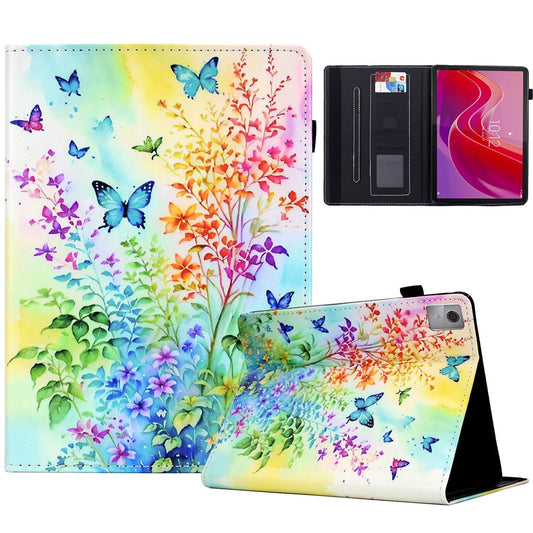 For Lenovo Tab M11 / Xiaoxin Pad 11 2024 Case Pattern Printing Card Holder Leather Tablet Stand Cover - Flowers and Butterflies