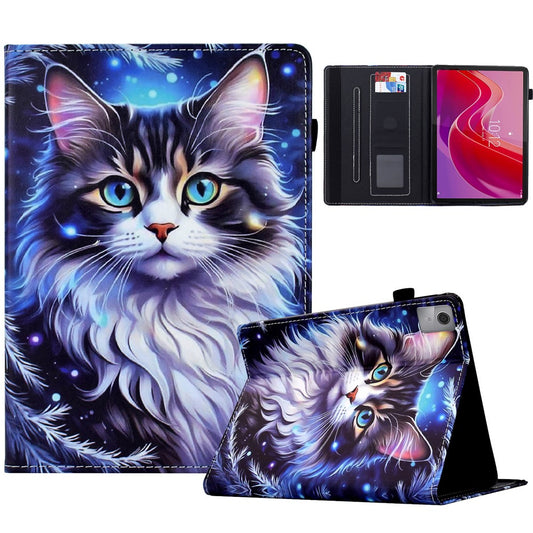 For Lenovo Tab M11 / Xiaoxin Pad 11 2024 Case Pattern Printing Card Holder Leather Tablet Stand Cover - Cat