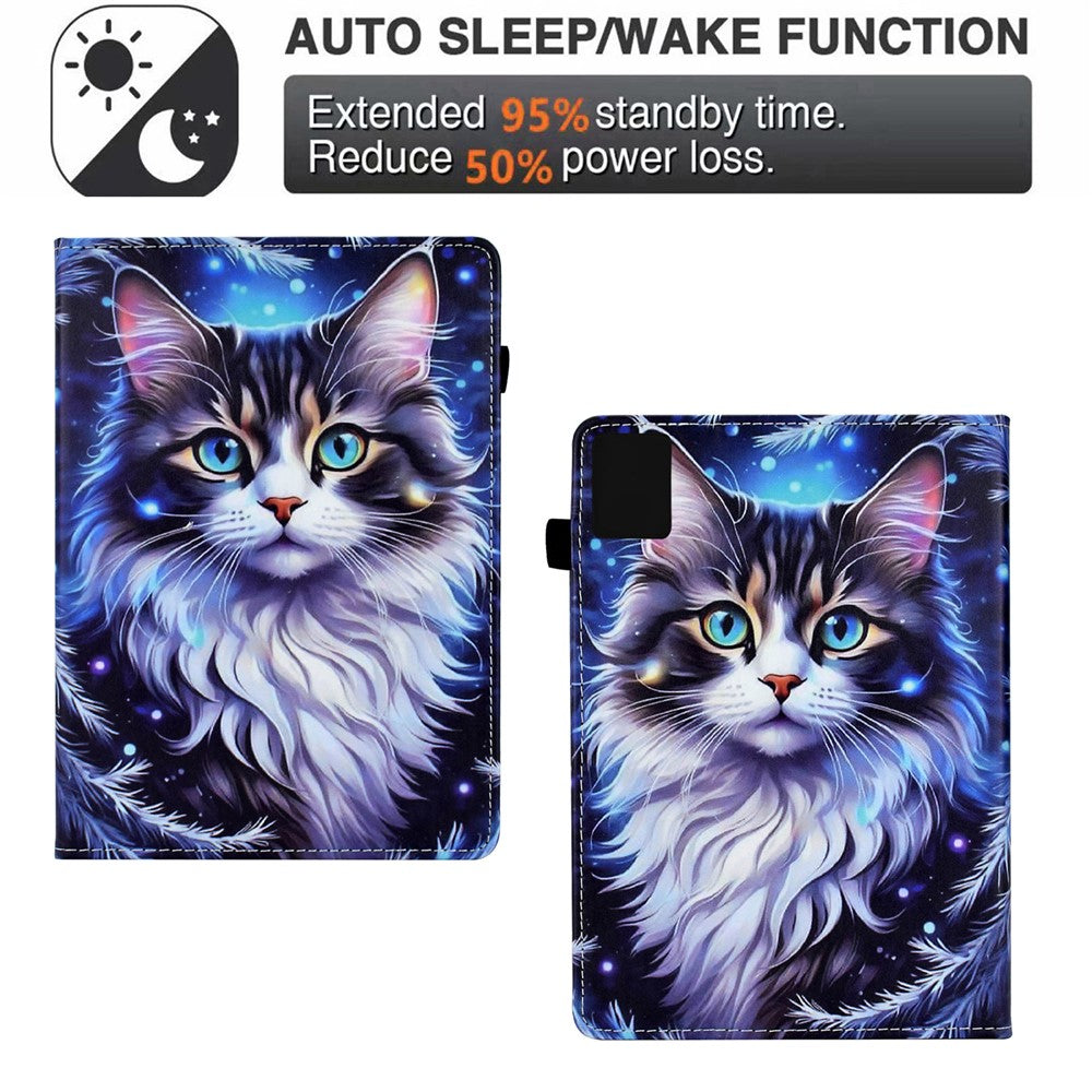 For Lenovo Tab M11 / Xiaoxin Pad 11 2024 Case Pattern Printing Card Holder Leather Tablet Stand Cover - Cat