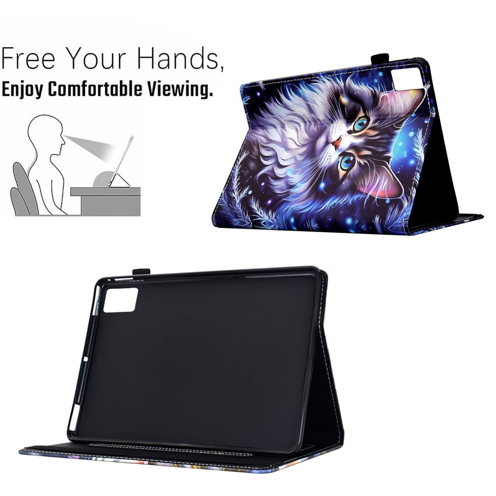 For Lenovo Tab M11 / Xiaoxin Pad 11 2024 Case Pattern Printing Card Holder Leather Tablet Stand Cover - Cat